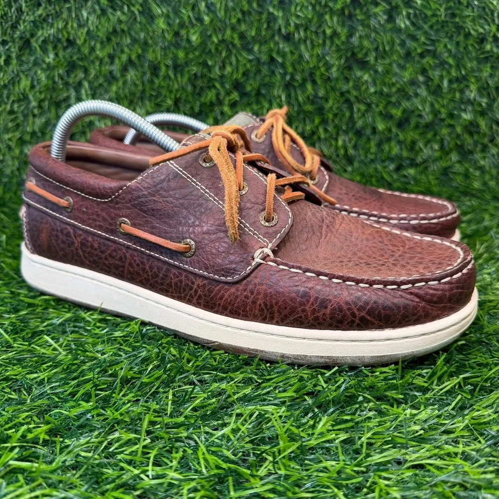 L.L. Bean Casco Bay Boat Shoes Mens 10.5W Brown Leather Tumbled Moc Toe 503202