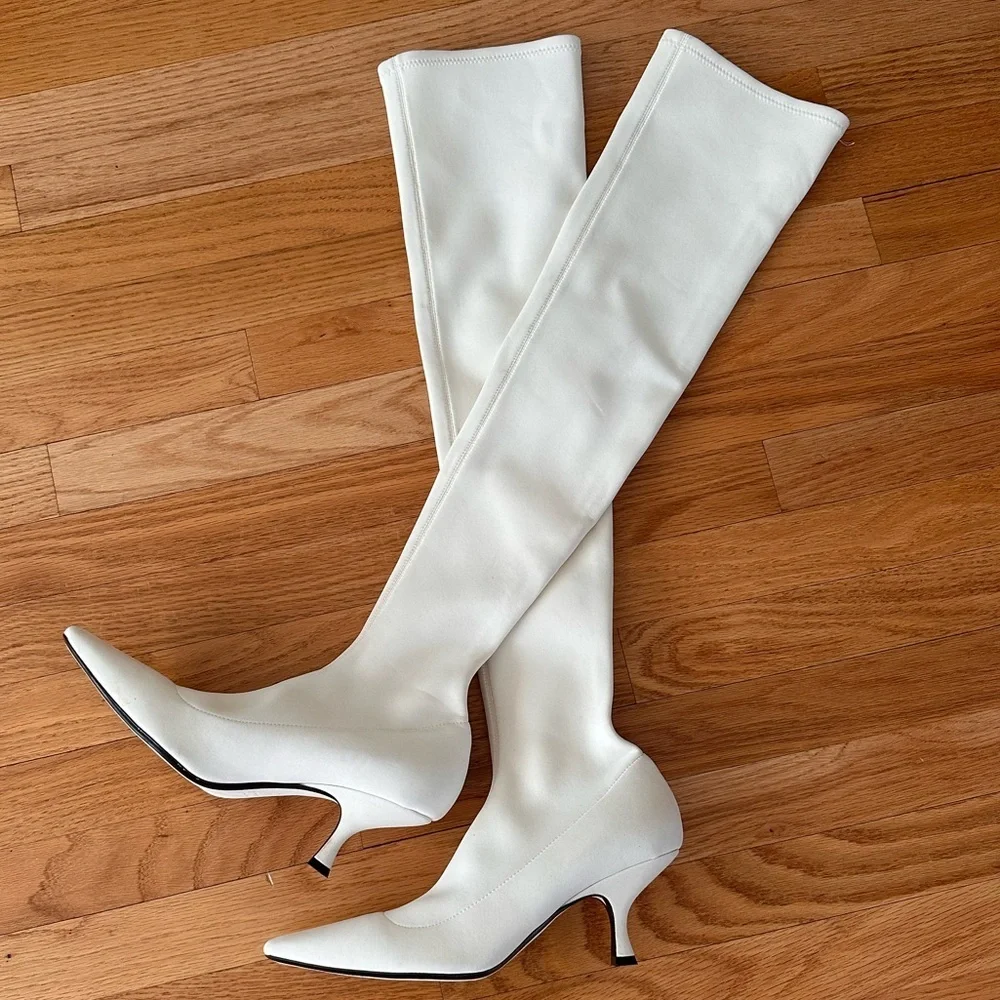Khaite Taylor Women's White Over-the-Knee Neoprene Kitten Heel Boots