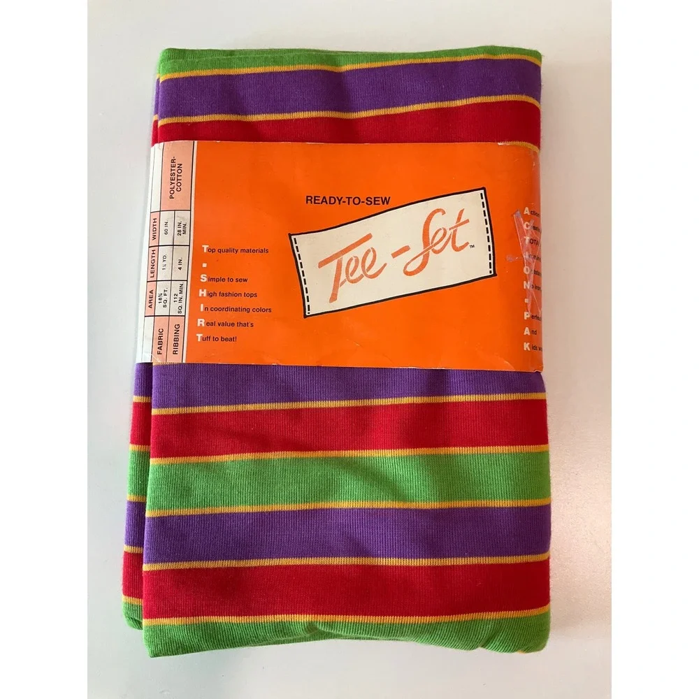 Vintage Ready-To-Sew Tee-Set Colorful Stripes Fabric ONLY Jersey 80s‎ Crafting