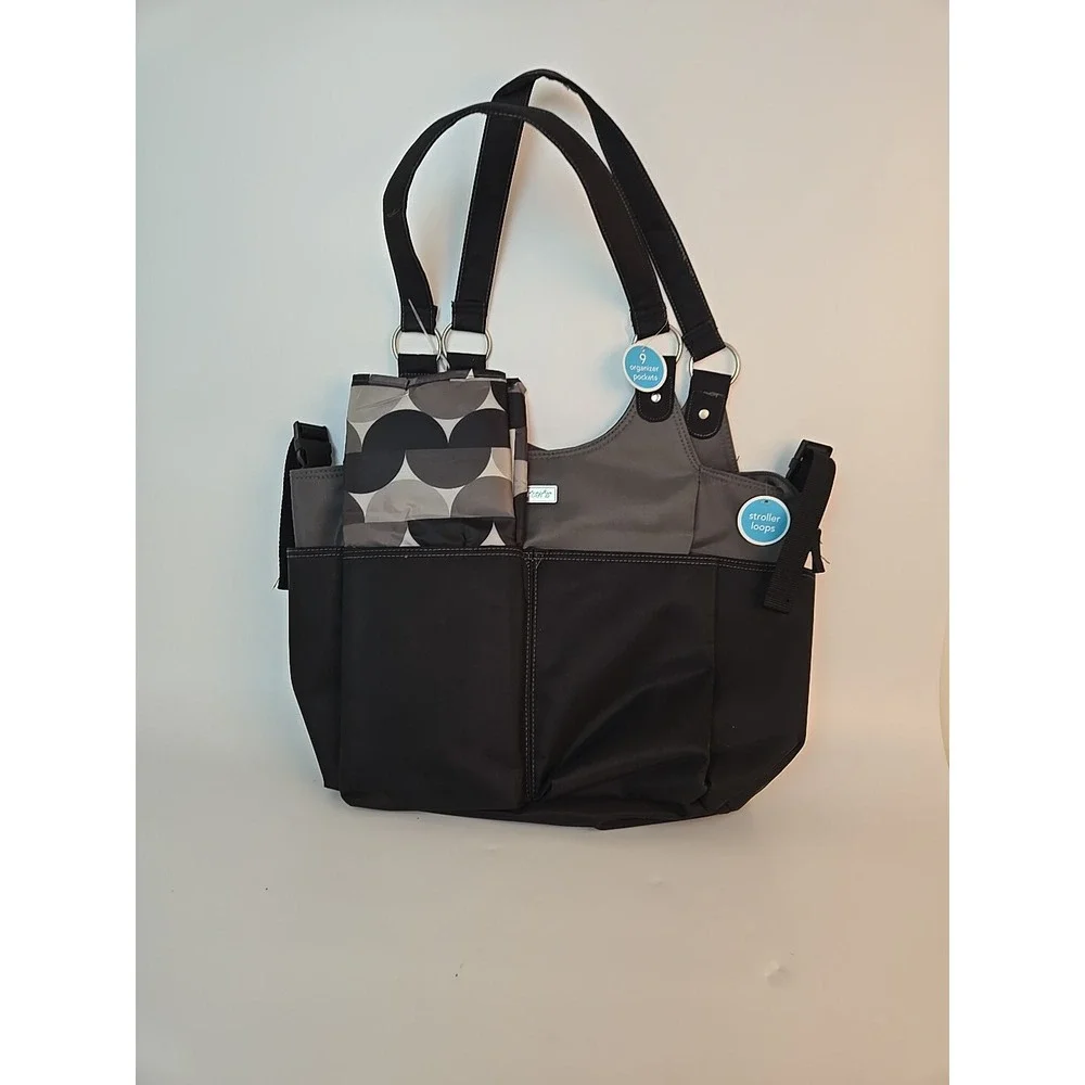 Carters 9 Pocket Diaper Bag Baby Black w/ Stroller Clips 15x11x5‎ Waterproof New