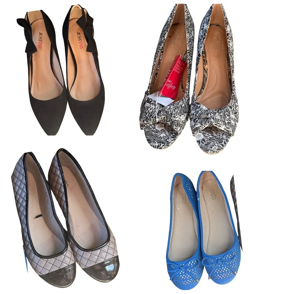 Women's Shoe Bundle Size 10 Flats Heels Dexflex Comfort NWT JustFab‎ Cato Lot