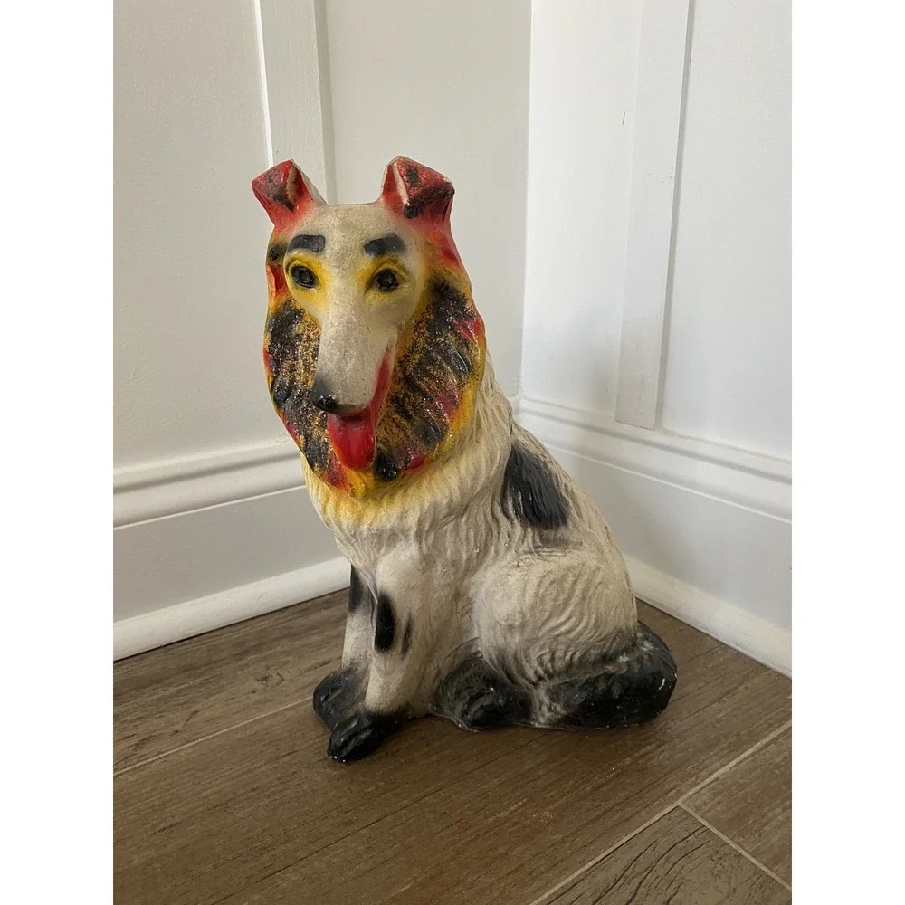 Vtg Chalkware Collie Bank Dog Statue Carnival Fair Prize 11.5