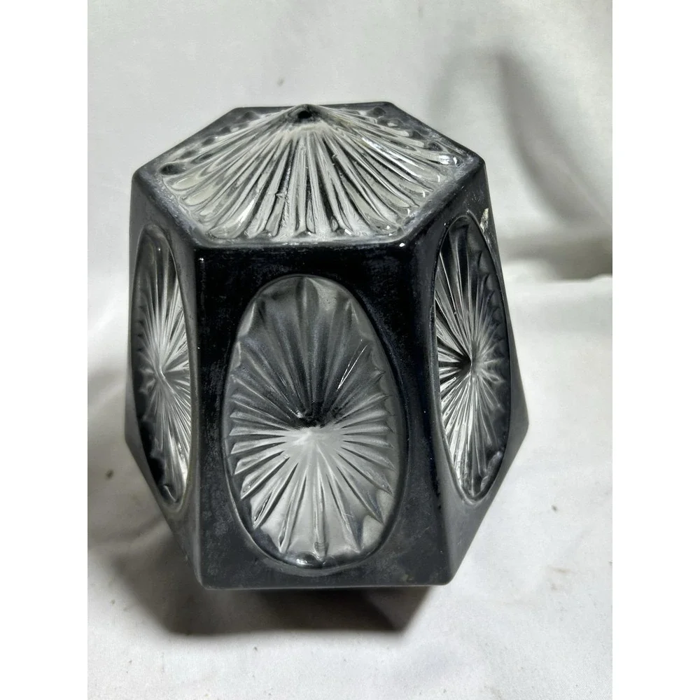 Vintage Hexagon Mid Century Glass Black Light Fixture Reclaimed MCM