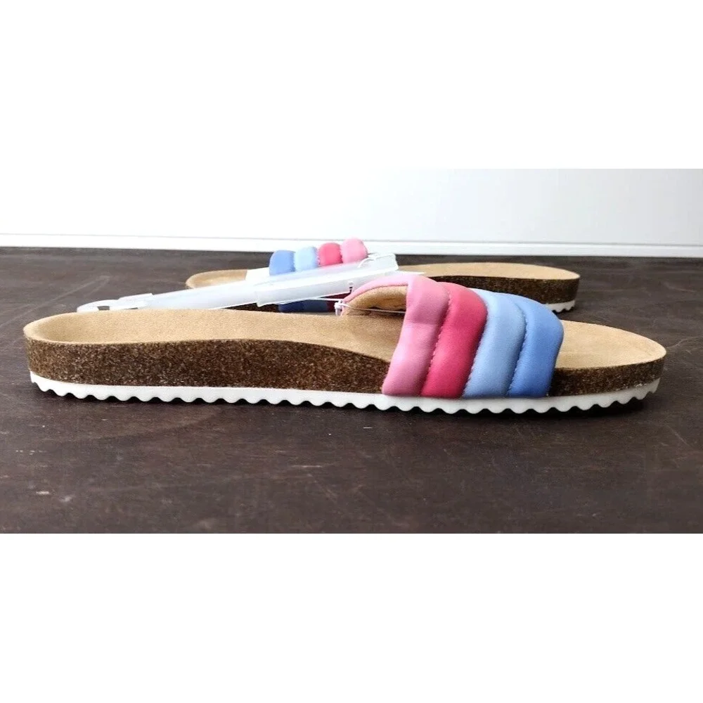 Cat Jack Kids Girls Slide‎ Sandals Size 5 Rainbow Striped Padded Slip On Shoes