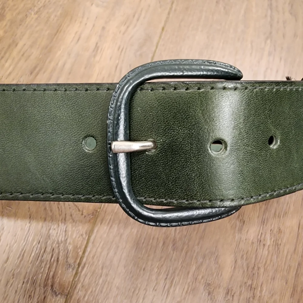 Vintage Forest Green Glazed Aniline Leather Wide Belt Naturally Distressed 30