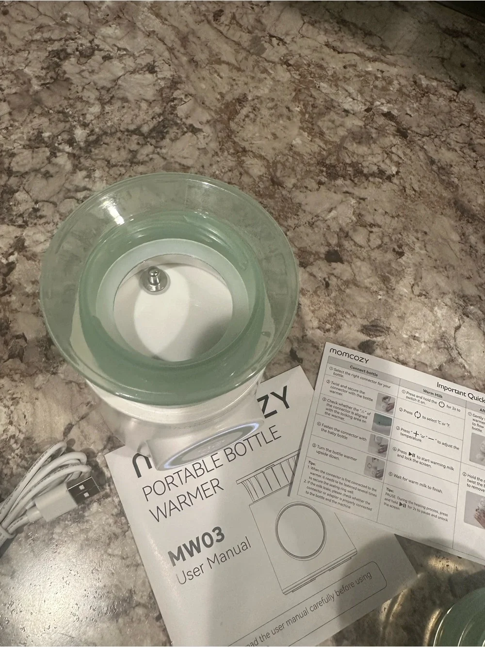 MOMCOZY Portable Baby Bottle Warmer in Mint Green gently used.