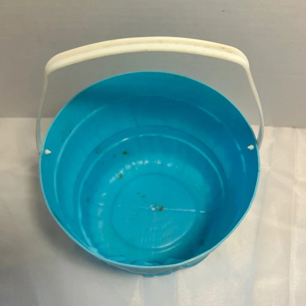 Vintage‎ Blue Plastic Easter Basket Bunny Face Handle Childrens Toy Storage