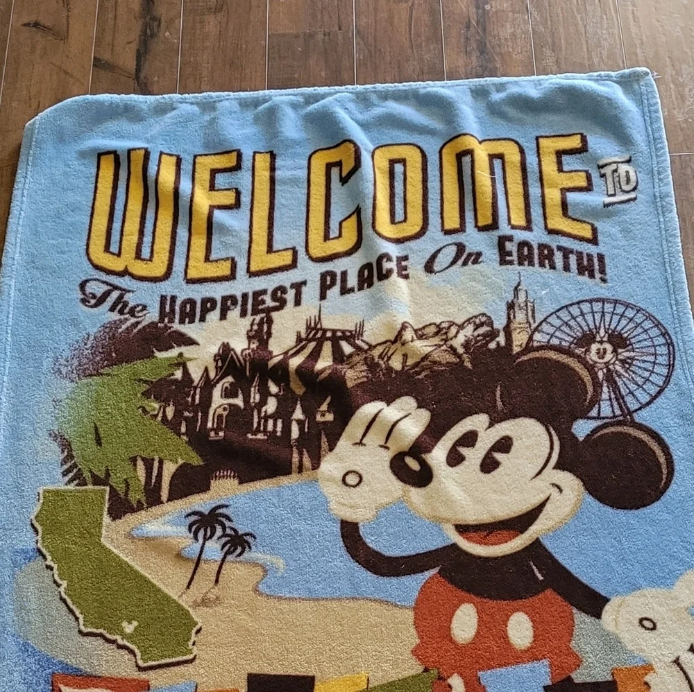Disney Mickey Mouse Disneyland Resort Anaheim California Vintage Blue Blanket