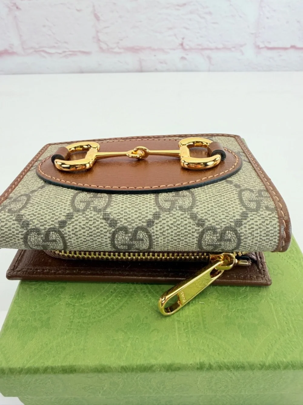 Gucci Brown GG Canvas Small Wallet with Gold Horsebit New