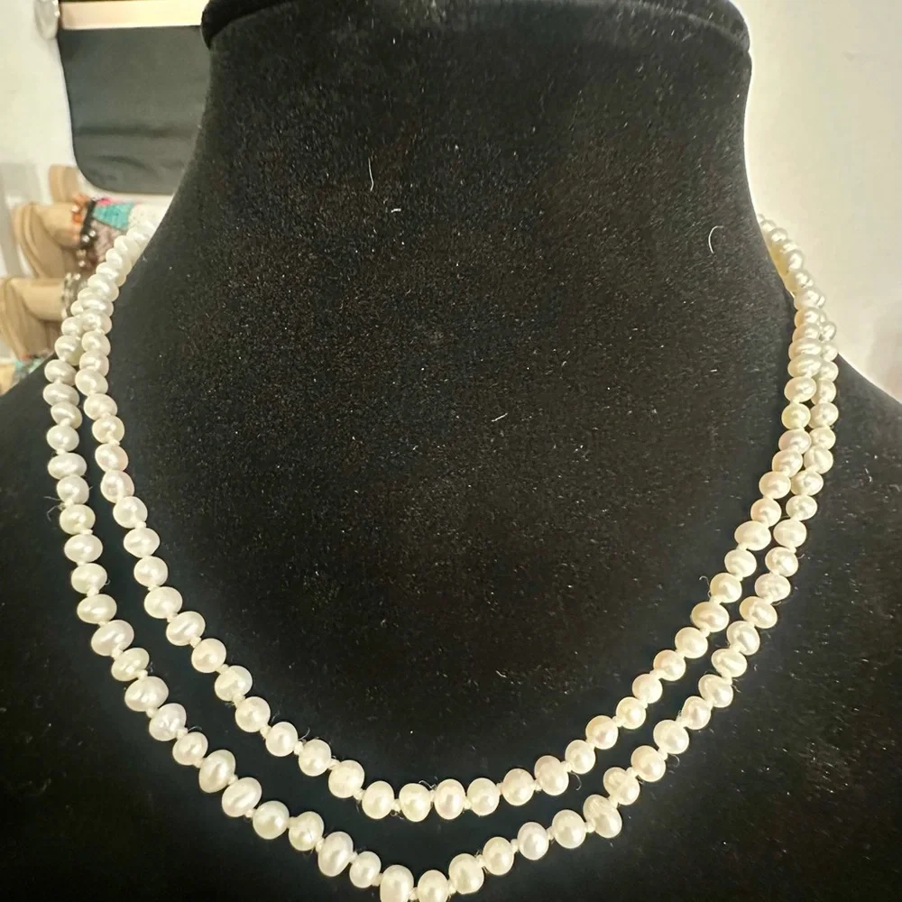 Freshwater Pearl Necklace Hand Knotted Baroque Long Opera Length