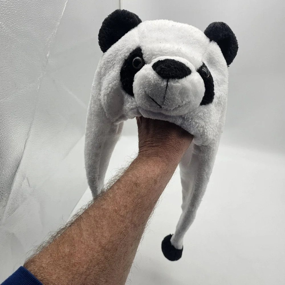 Panda Hat Trapper‎ Girls One Size White Fleece Ear Flap Winter Animal Costume