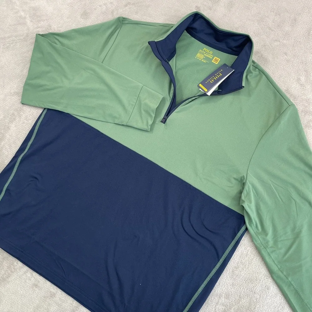 Polo Ralph Lauren Performance Pullover 1/4 Zip Men XL Green &‎ Navy NWT $125