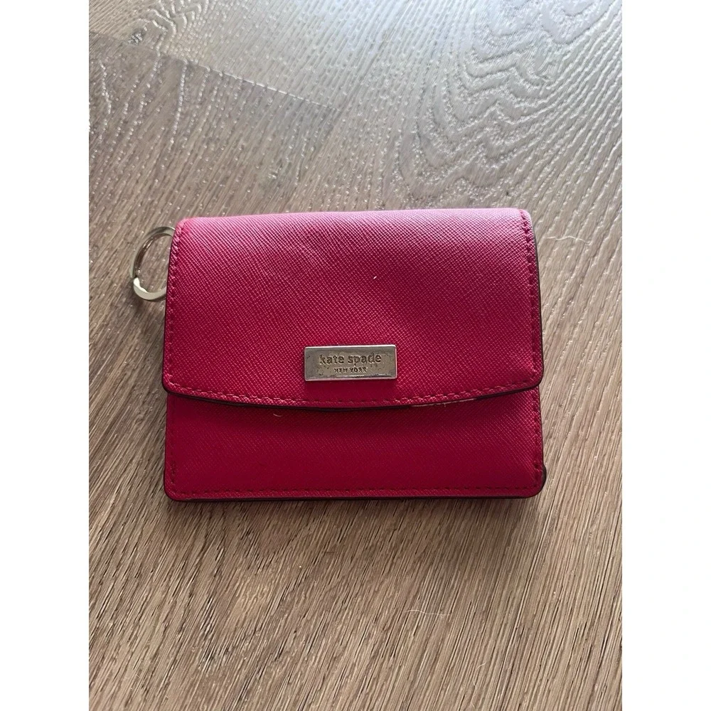 Kate Spade Red Saffiano Compact Wallet Card Holder