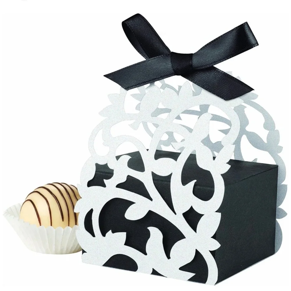 48 ct Wilton Favor Box Kits Black White Filigree Laser Cut Wedding Party Favors