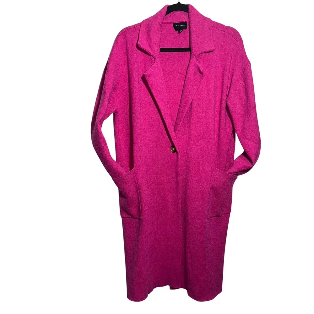 Tea n Rose Fuchsia Longline Sweater Cardigan L Single‎ Button Pockets