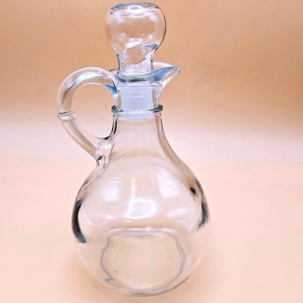 Glass Cruet Carafe‎ Pourer with Handle and Stopper Vinegar Oil Dispenser