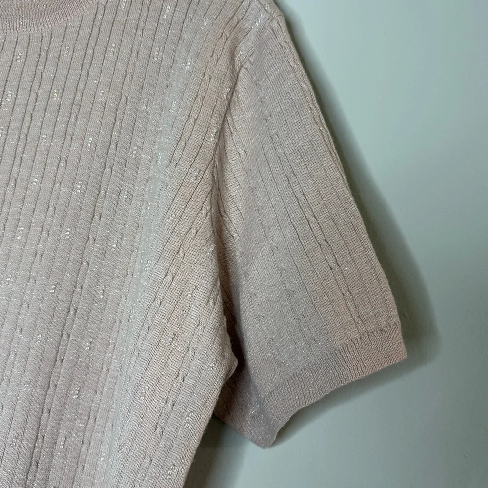 Alfred Dunner Pink Knit Short Sleeve Sweater Ribbed Sparkle Vintage Y2K Retro