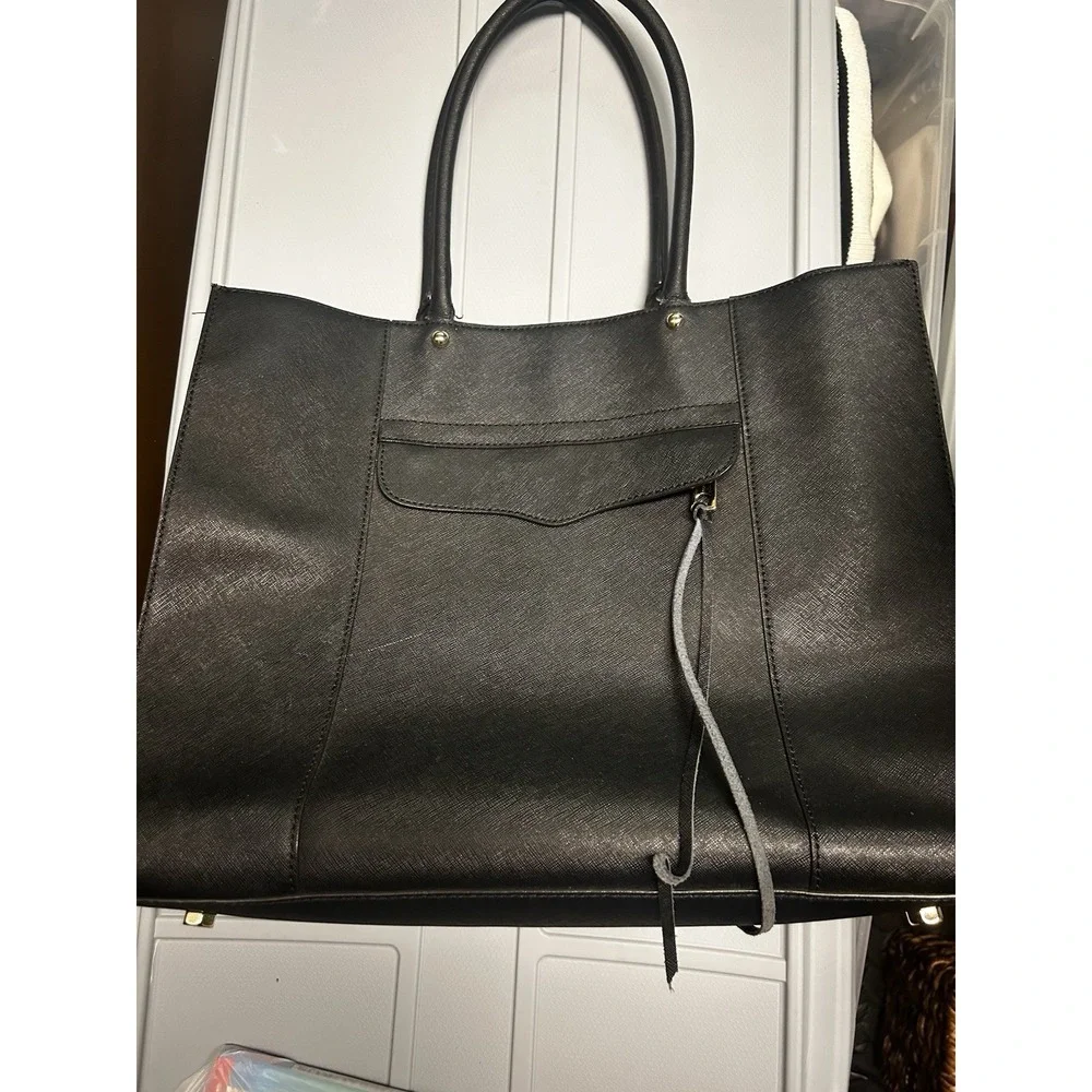Rebecca Minkoff Large MAB Saffiano Leather Shoulder‎ Purse Tote Bag BLACK