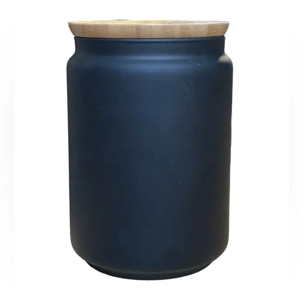 Matte Black Glass Canister with Bamboo Lid