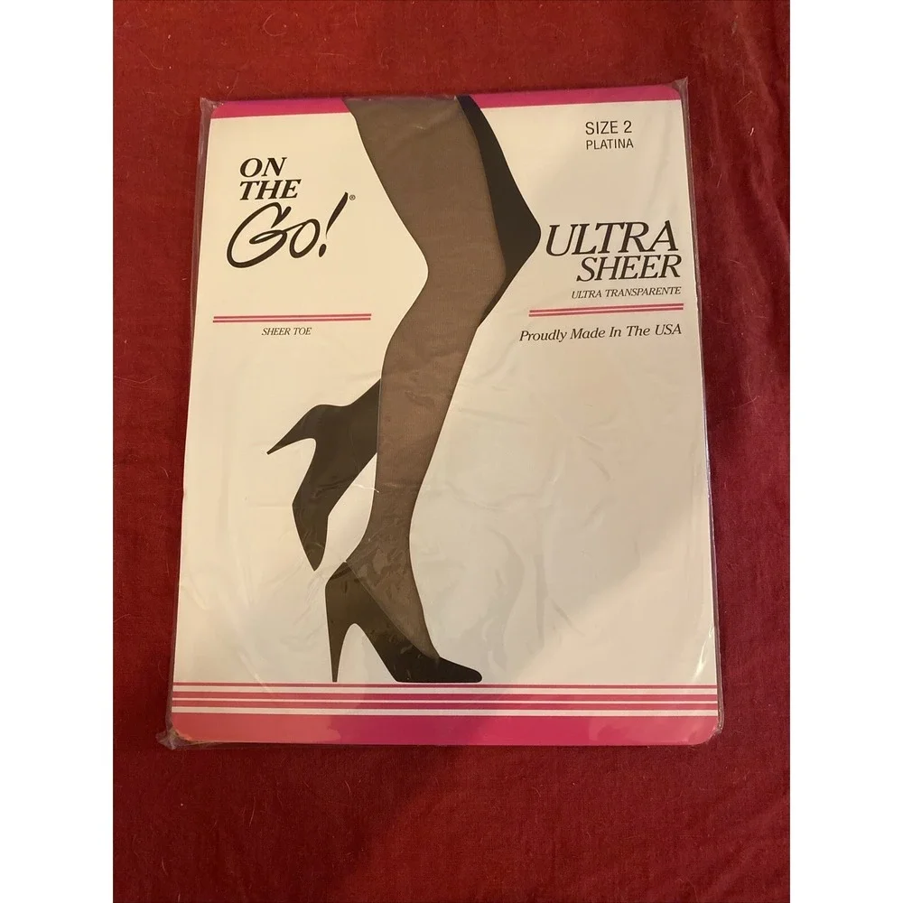 On the Go Ultra Sheer Pantyhose Womens Size 2 Sheer Toe Platina Made in‎ USA