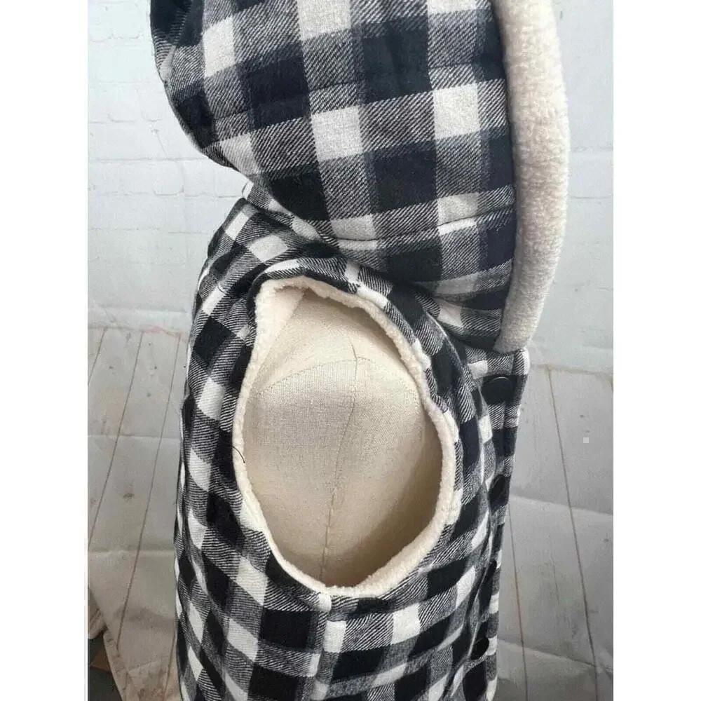 Baby B.Boutique Winter Vest Plaid White/Black Button Up Hooded Coat One Size NWT