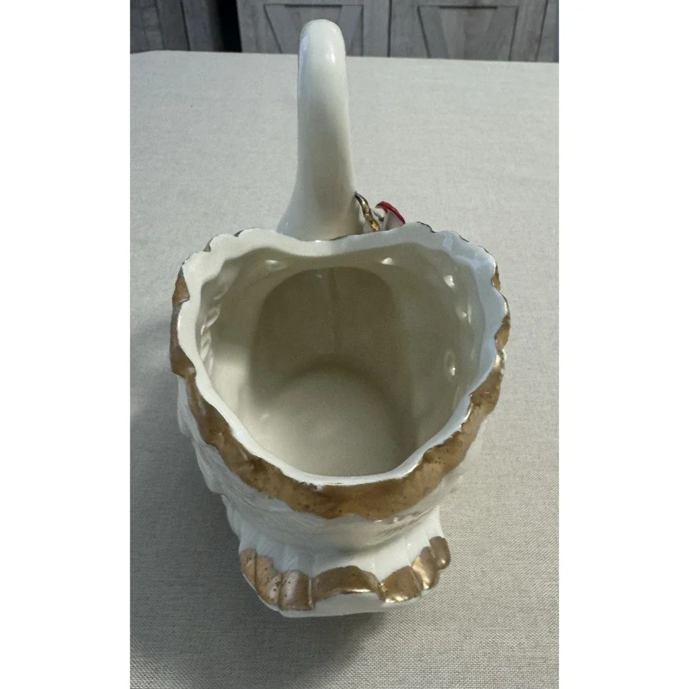 Vintage Swan Planter Bowl White Ceramic Gold Trim Poinsettia Christmas‎ Decor