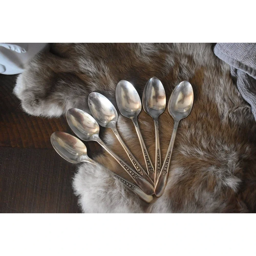 Six WM‎ Rogers Pricilla-ladyann teaspoons Original Rogers silverplate flatware