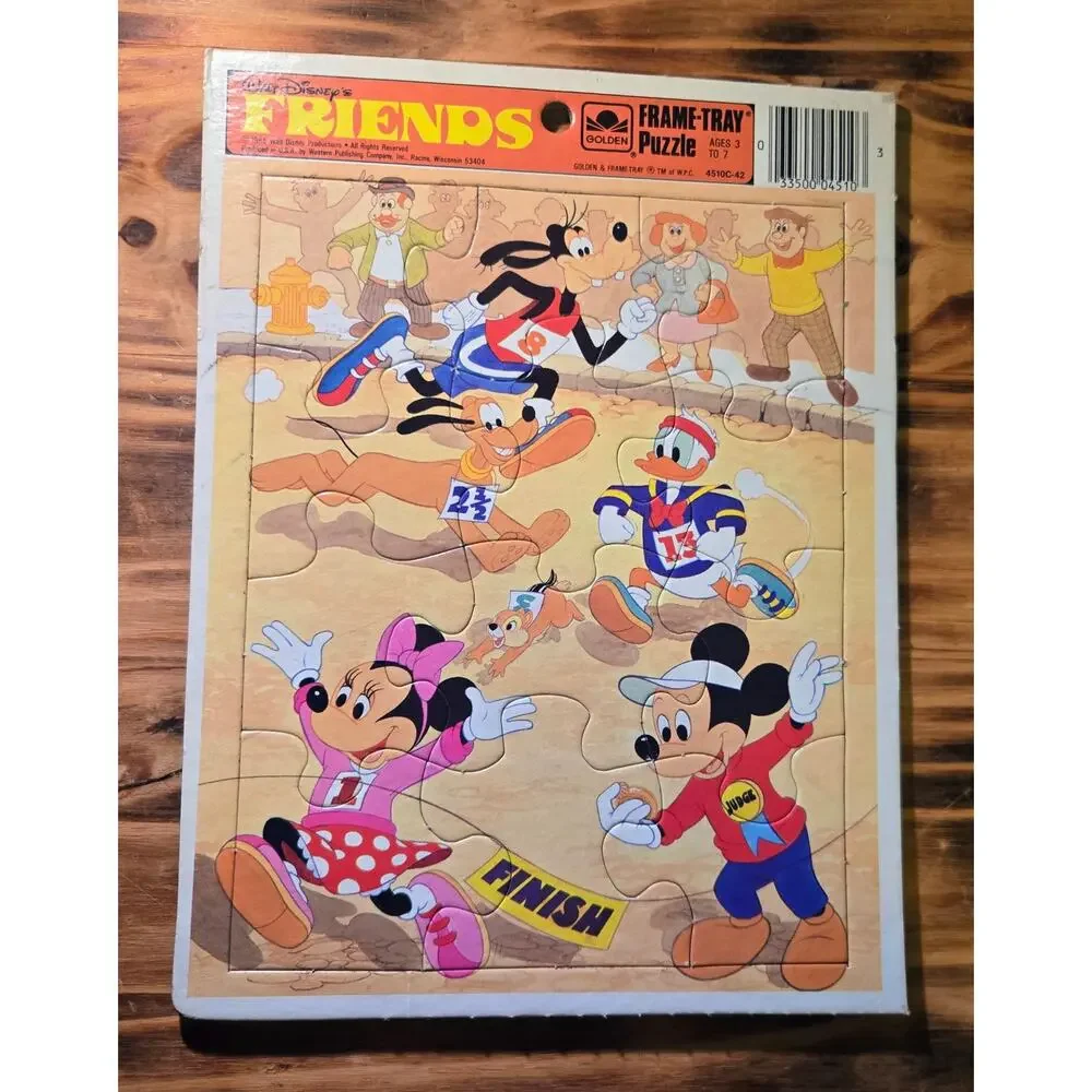 Vintage Mickey Mouse Frame Tray Puzzle Golden Disney Games Race 1985