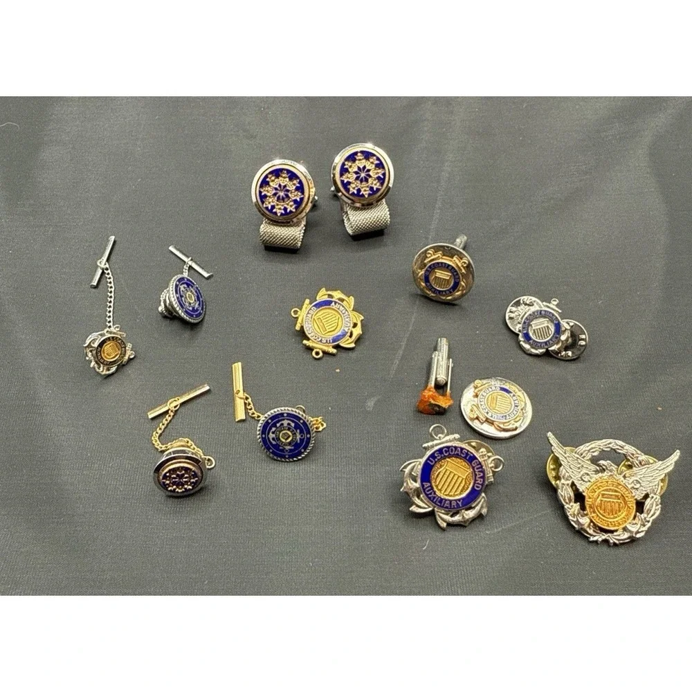 LOT-US Coast Guard Auxillary Lapel Pin Silver &‎ Gold Tone, cufflinks, tie tacks