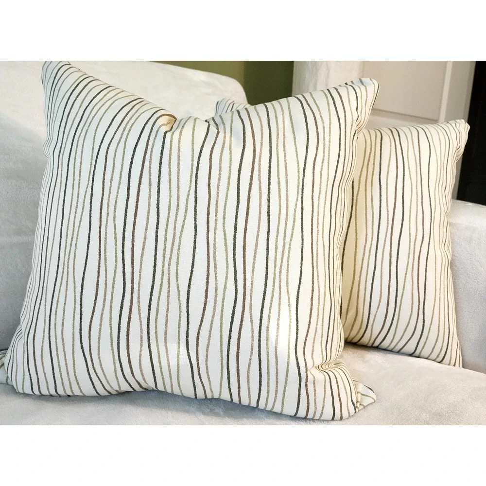 Magnolia Home 20x20 Throw Pillow Cover Pair Streamers Sage Tan Wavy Line Zip NEW