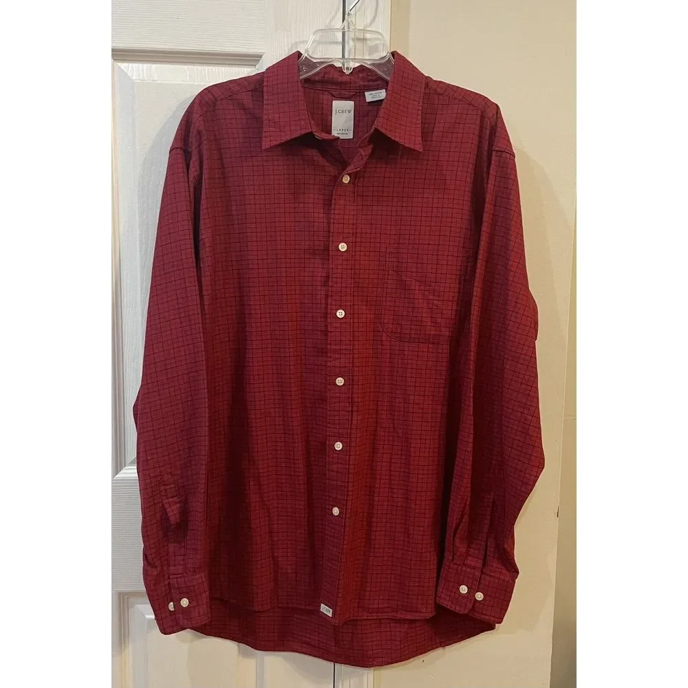 J. Crew Men's‎ Long Sleeve Button Down Red & Black Checkers Sz L Pocket