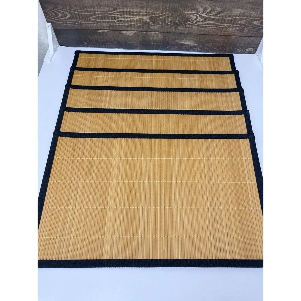 Set of 6 Natural Bamboo Slat Placemats with Black Trim - 18.5