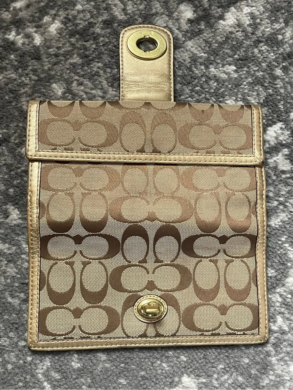 VTG Coach Khaki and Metallic Gold Signature Continental Wallet