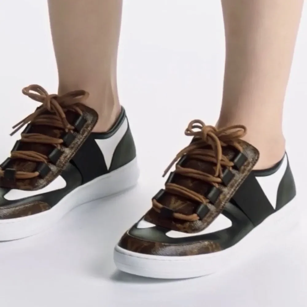 LOUIS VUITTON Black & Brown LV Monogram Leather Sneakers EU37