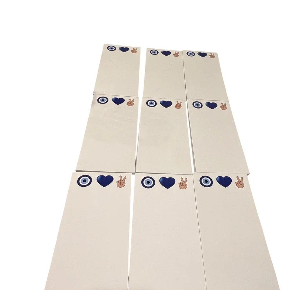 Evil Eye Heart Peace Sign Notepads Set of 9 White Slim List Pads Blue Graphics