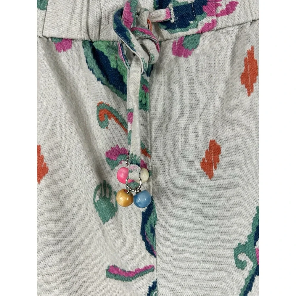Zara Printed Linen-Blend Shorts‎ XL Boho Paisley Beaded Tassel Summer Festival