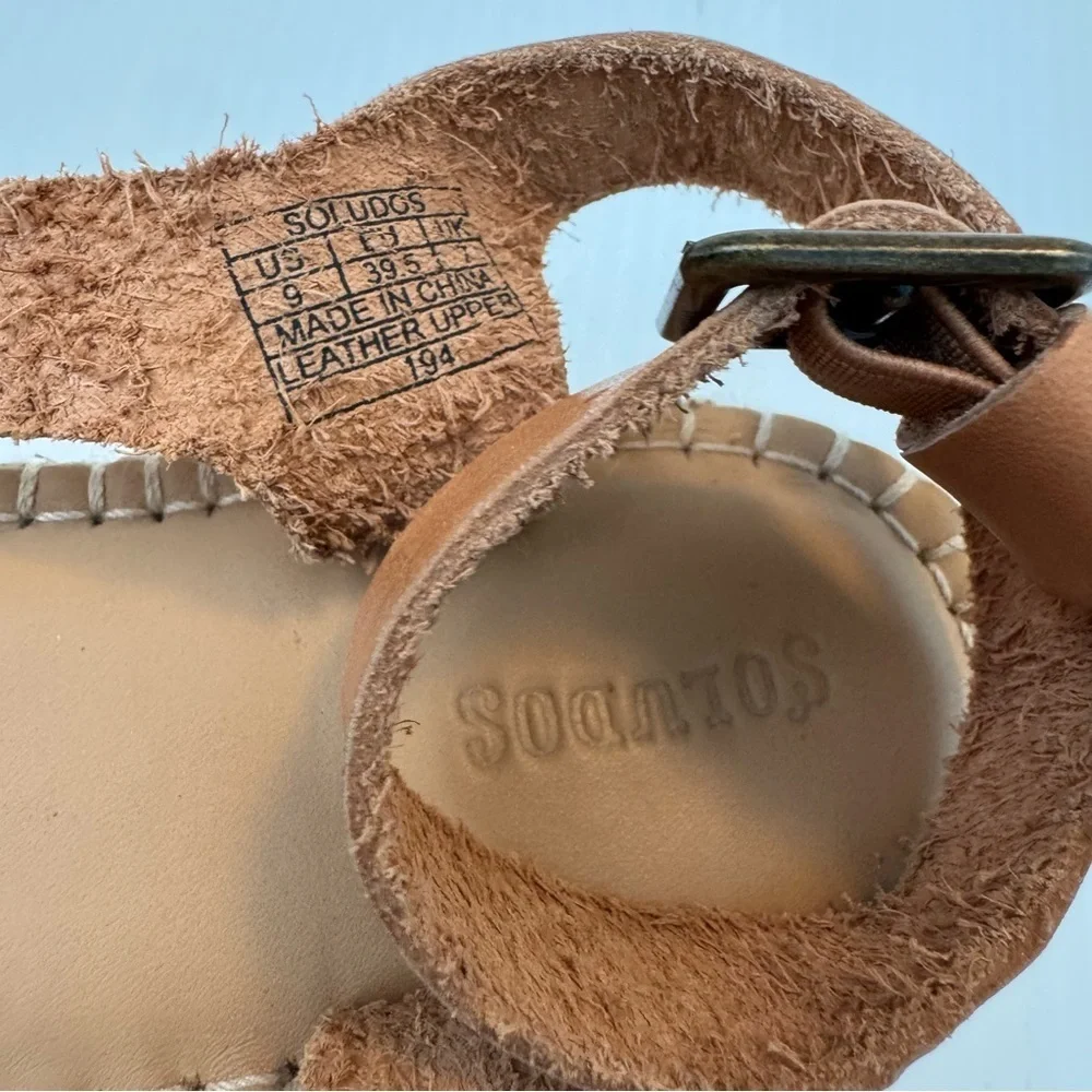 Soludos Olympia Platform Espadrille Sandals size 9 tan leather straps