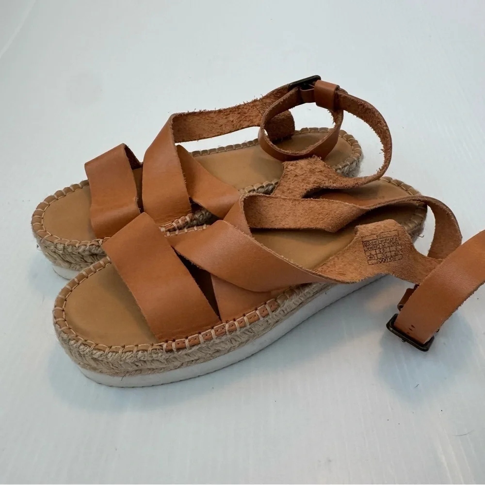 Soludos Olympia Platform Espadrille Sandals size 9 tan leather straps