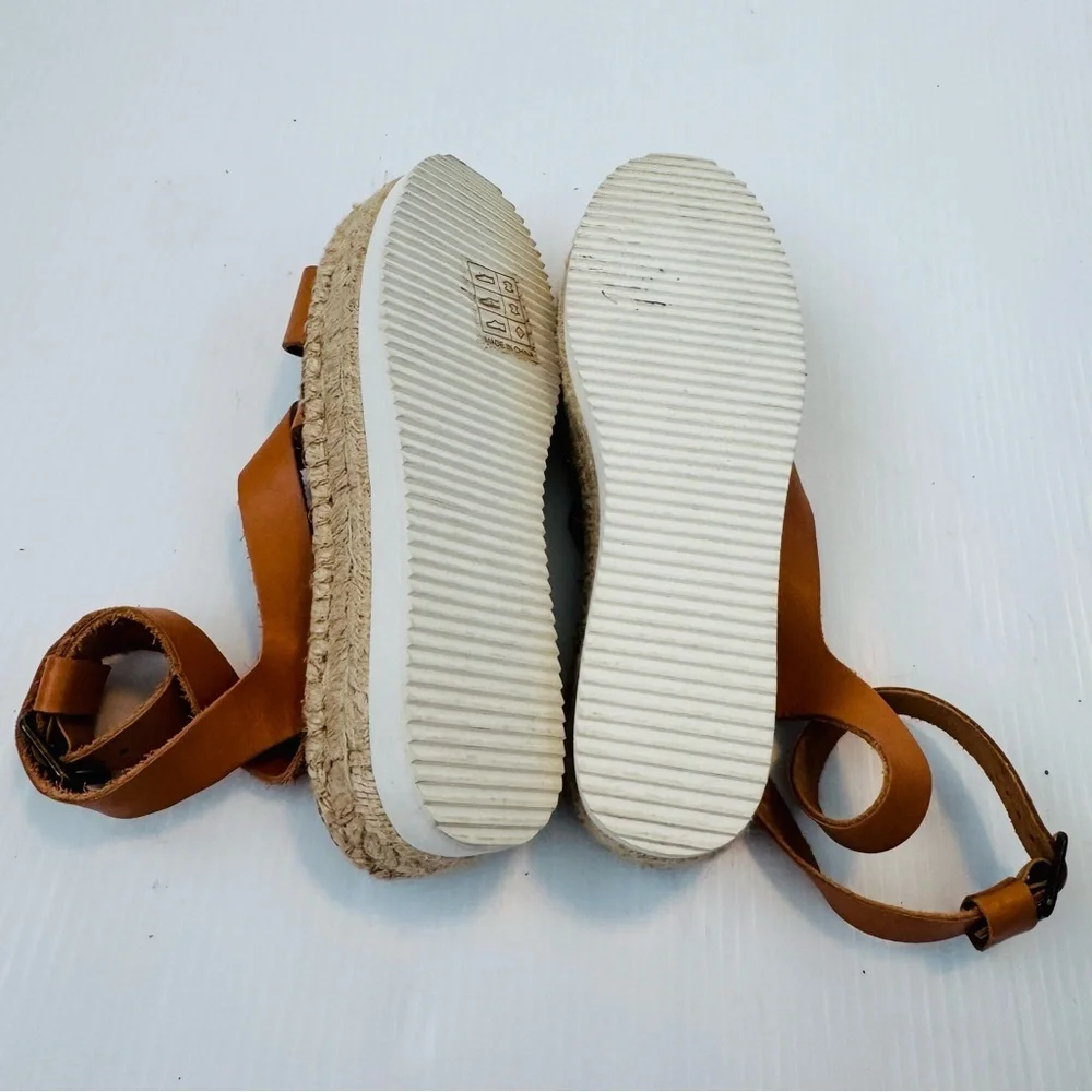 Soludos Olympia Platform Espadrille Sandals size 9 tan leather straps