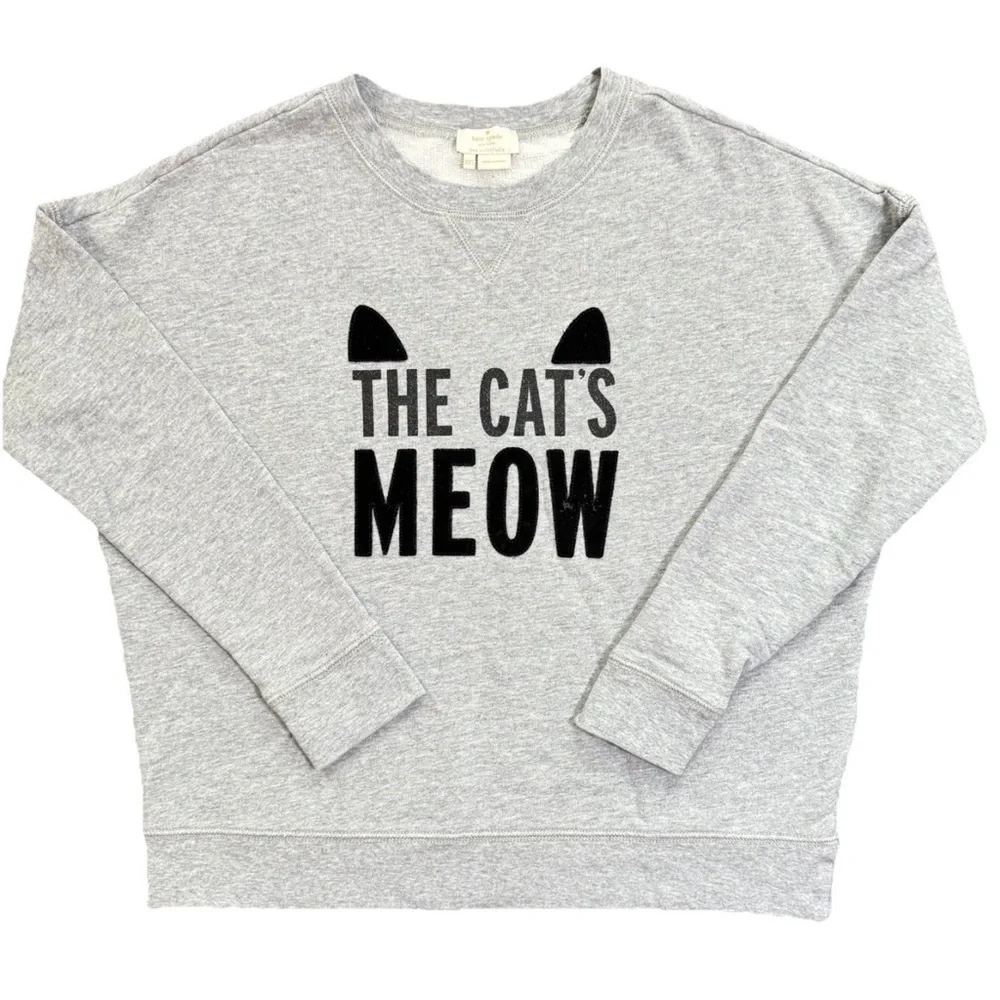 Kate Spade “The Cat’s Meow” Women’s SZ XXS Sweatshirt Gray Long Sleeve Oversized