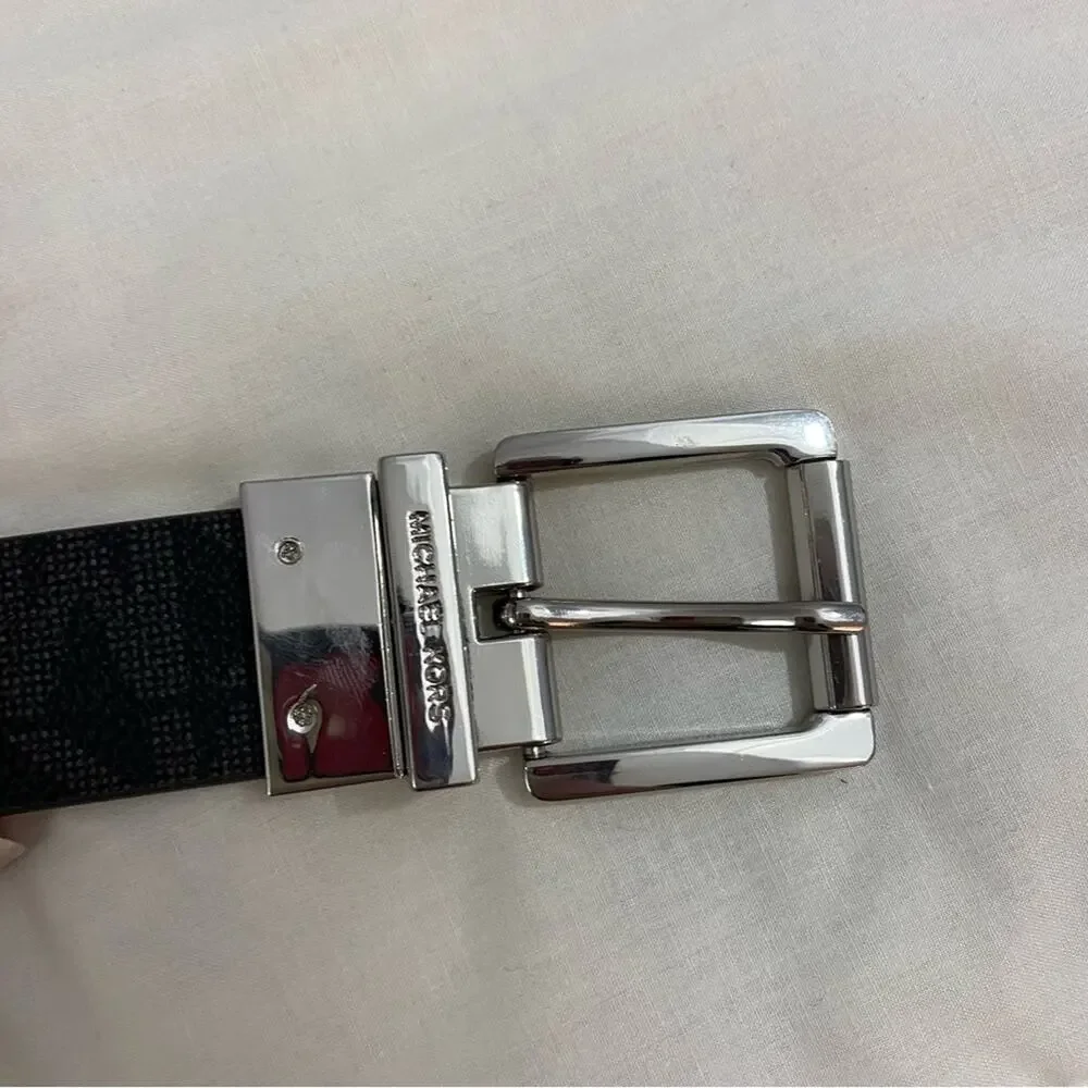 Michael Kors Reversible Belt Logo Signature Belt Brown Black Chrome Buckle Large