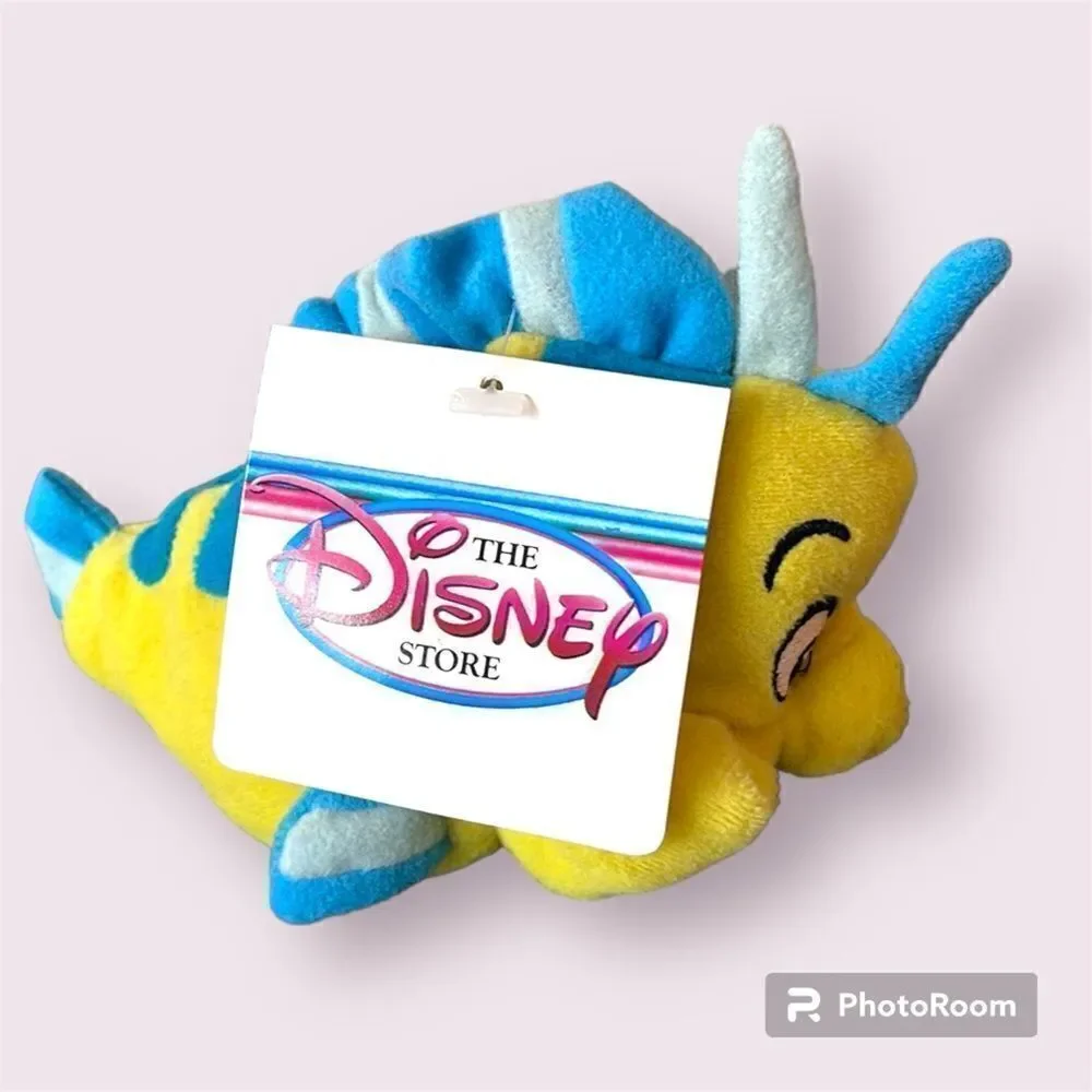 DISNEY Vintage 90s Flounder Little Mermaid Bean Bag Plush *NEW*