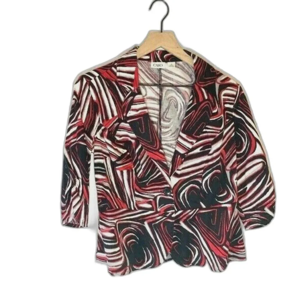 Abstract Print Blazer Jacket Medium Red Black White Modern Art Career Chic