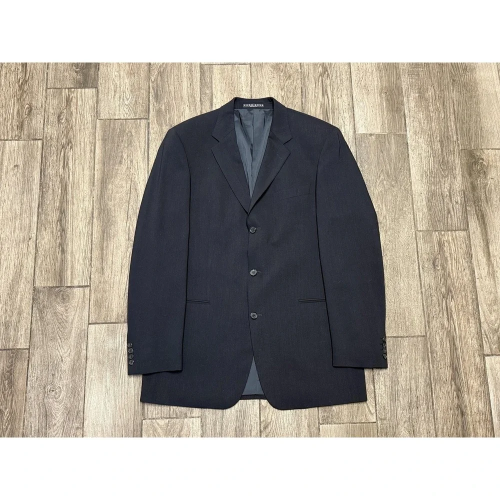 Hugo Boss Blazer Mens 42L Black Virgin Wool 3 Button Suit Jacket Made USA