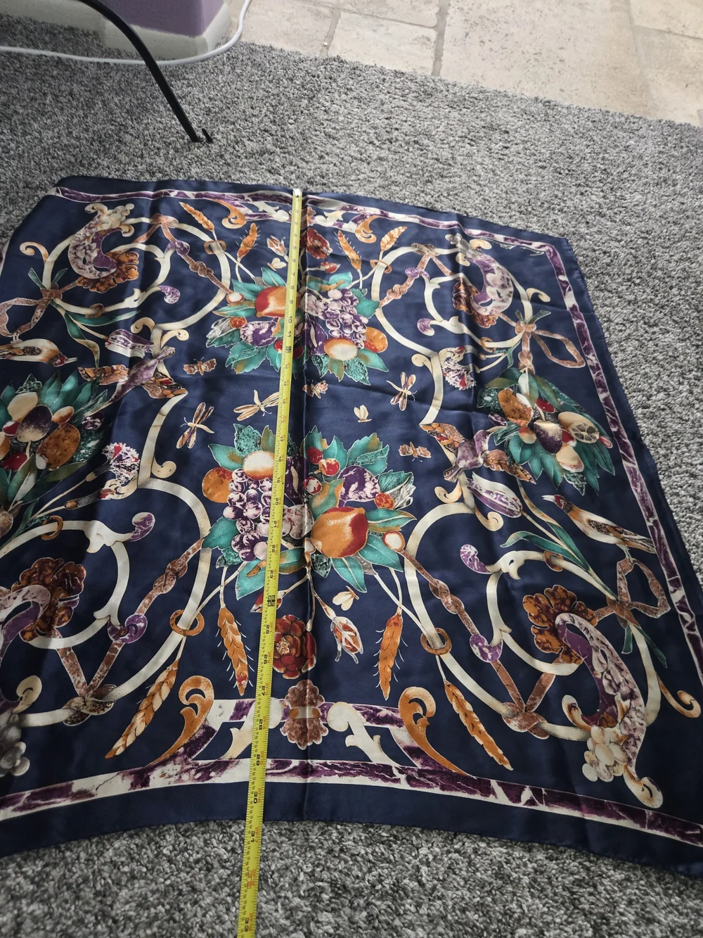 Anne Klein Navy Multicolor Printed Silk-Feel Scarf