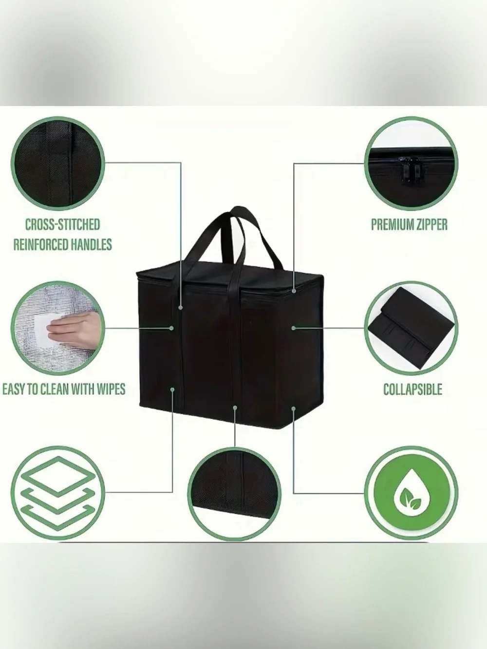 Black Insulated Soft-Sided Cooler Tote with Carry Handles