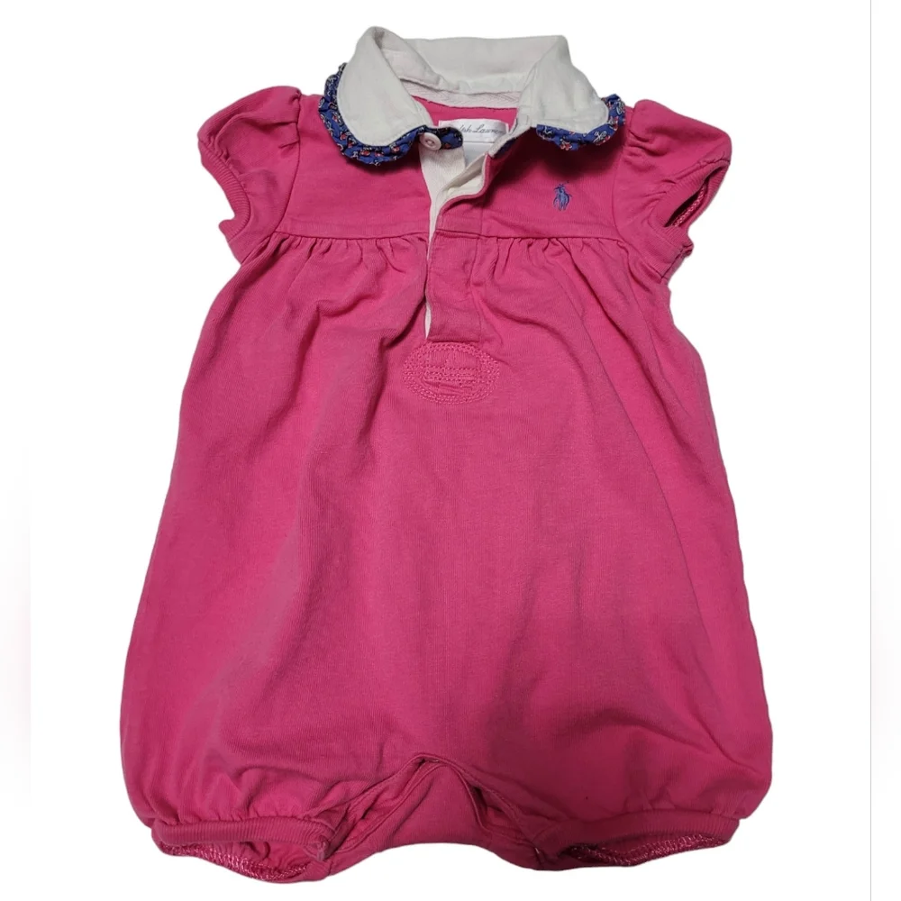 Ralph Lauren baby girl pink collared polo onesie bodysuit