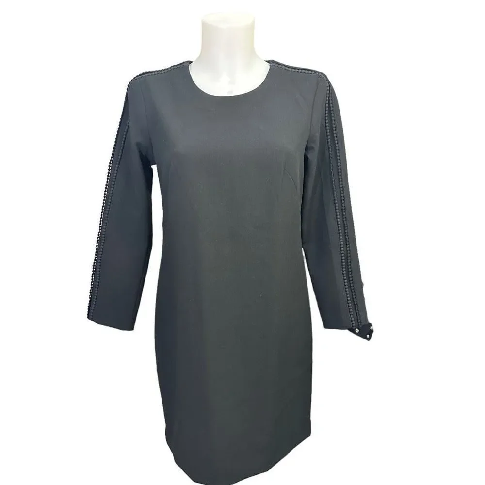 BANANA REPUBLIC Black Long Sleeve Lace Trim Shift Dress size 2‎ NEW