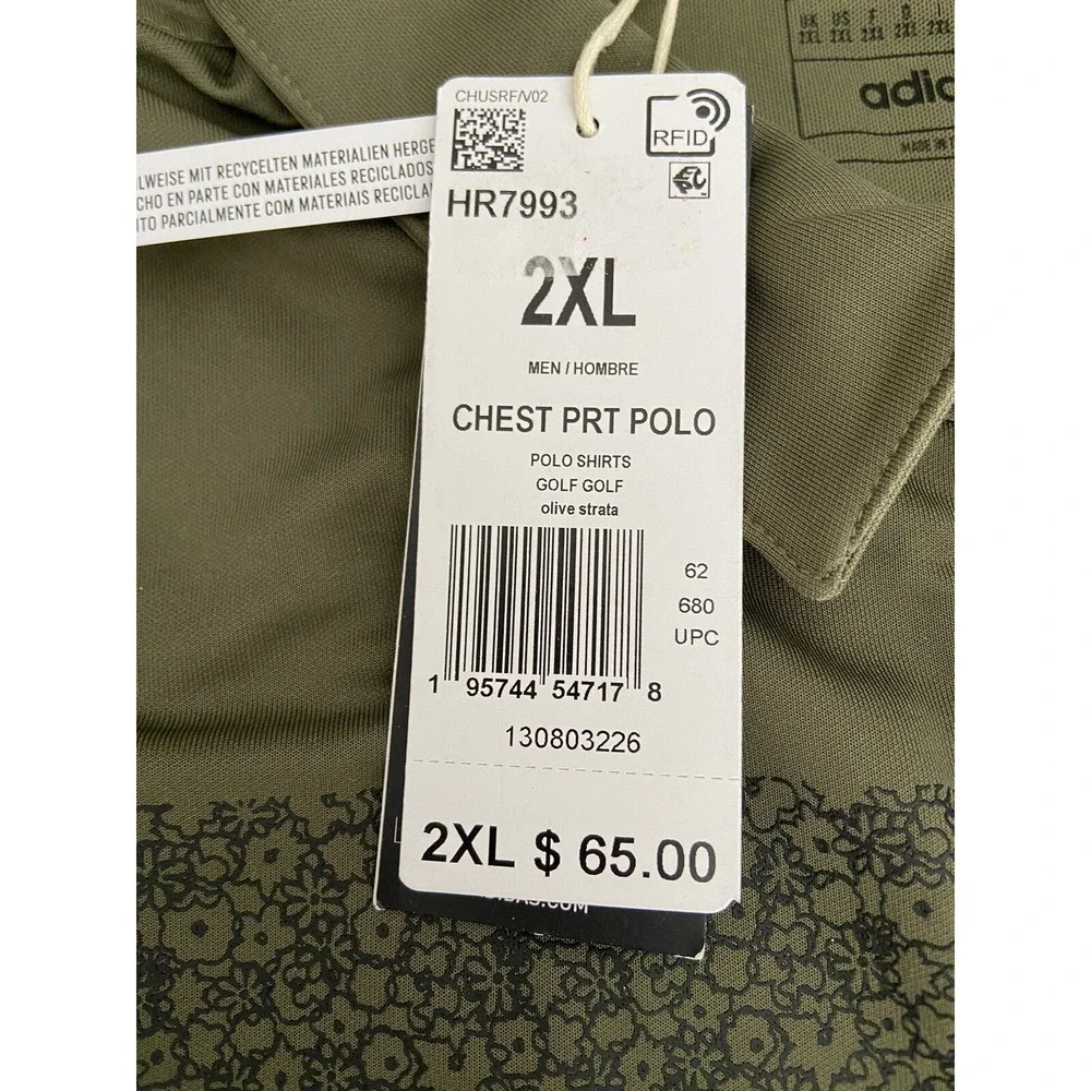 Men's Adidas Chest Print Polo Olive‎ Strata XXL New