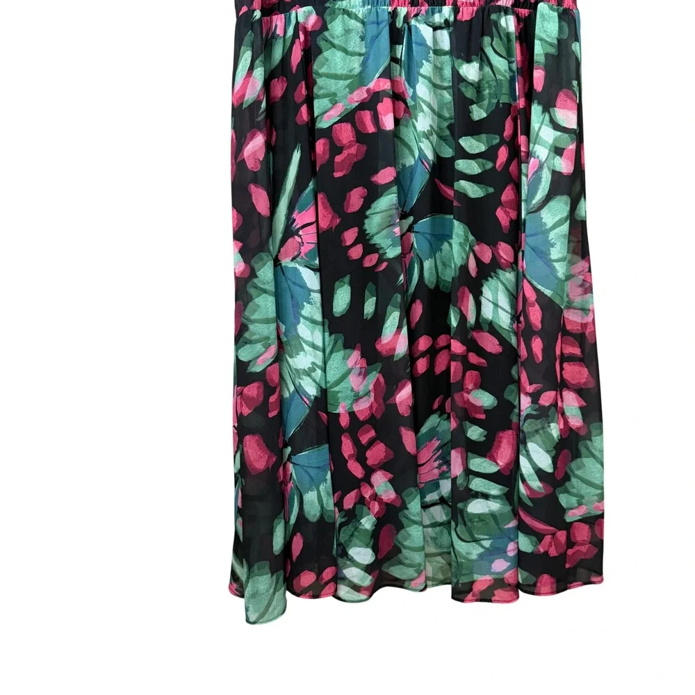 Torrid Womens Plus‎ Size 3 Tropical Floral Chiffon Smocked Midi Dress Black Pink